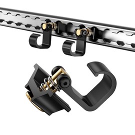 vandrabase 2 Pack L Track Hooks with Single Stud Fitting, Spring-Loaded Adjustable Gear Hook, 100LBS Max Load Capacity, Heavy Duty Tie Down Accessories for Trailers & Garages - Black Gold