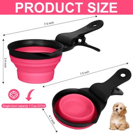 PNEUICALLY Collapsible Dog Food Scoop Foldable Pet Food Bag Clip 3 in 1 Multi-function Silicone Cat Food Measuring Cup Scoop Dog Food Scooper Pet Food Storage Clip (Rose Red, 1 Cup Capacity(1 Pack))