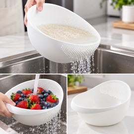 Rice Washing Colander for Rinsing Rice, Fruits & Vegetables – Handle Drain Basket for Everyday Kitchen Prep