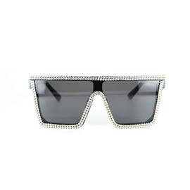 FUPRECIOUS Oversized Square Sunglasses For Women Men Bling Rhinestone Flat Top Shades (black)