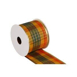 AVANAVA Cinta de cosecha de otoño con alambre a cuadros, 2-1/2 pulgadas x 10 yardas, color dorado y verde