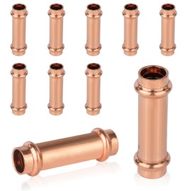 10-Pack GUOFIS Copper Press Fittings,1/2 Inch x 1/2 Inch Extended Coupling NO Stop, Copper Press Fit Coupler(PRESS028)
