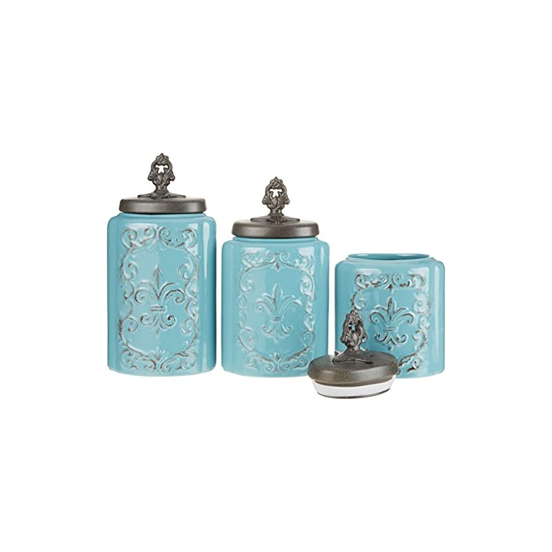 American Atelier 1182144-BL Blue Antique Set of 3 Canisters,60, 74.5,