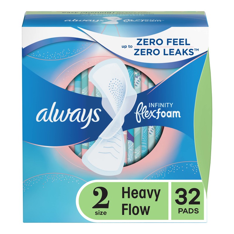 Always Infinity Feminine Pads for Women, Size 2 Heavy, with