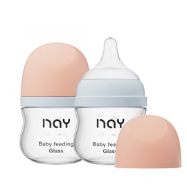 yanyoyo Natural Glass Baby Bottle Wide Neck, Newborn Anti-Colic Baby Bottle, Clear, 3oz(Pack of 2), Includes 2Pcs Slow Flow Nipple(SS), 0 Months+