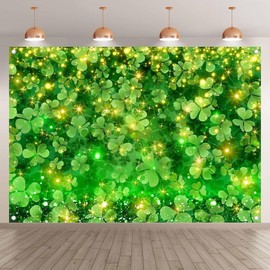 Luminora Fabric 7x5ft St. Patrick's Day Photography Backdrop Green Shamrock Lucky Gold Coin Background Irish Party Decoration Festival Photo Banner Booth