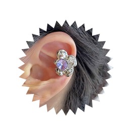 Inilbran Boho Purple Crystal Flower Ear Cuff Earrings Vintage Flower Ear Cuff Cartilage Earrings Purple CZ Flower Cuff On Earrings Punk Flower No Piercing Clip Earrings Jewelry for Women