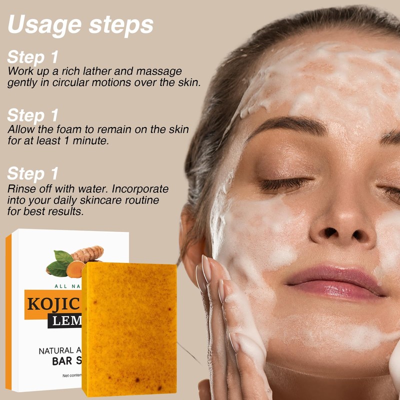 Asheyya 3 Pcs Kojic Acid Soap, Handmade Organic Lemon Turmeric