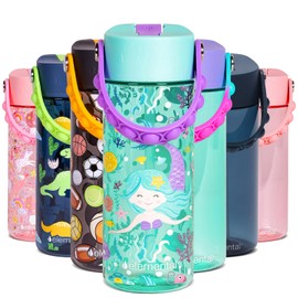 Elemental Water Bottles for Kids - Splash Kids Water Bottle for School with Pop-it Handle - BPA Free Tritan Plastic Water Bottle with Straw Leak Proof when Spout is Closed -Mermaid - 18oz