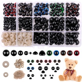 Ailvor Safety Eyes for Crochet Animals, Pack of 195 Amigurumi Eyes with Washers, Button Eyes for Sewing, Plastic Doll Eyes, Safety Noses for Plush Doll, Puppet, Teddy Bear (6-12 mm)