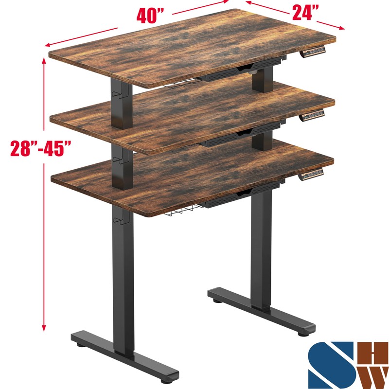 SHW 40-Inch Electric Height Adjustable Standing Desk with Drawer, Memory