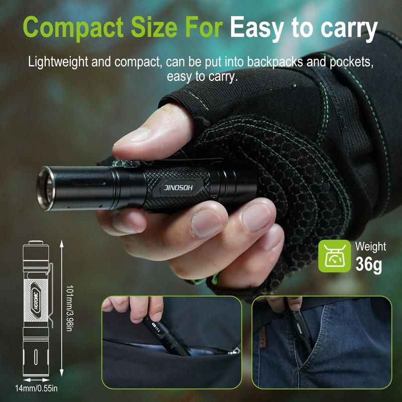 HOSONIC HD10 Rechargeable Tactical Flashlight, Small Flashlights Powerful with Clip,