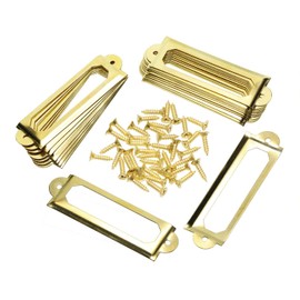ONLYKXY 20Pcs Antique Brass Metal Drawer Door Lab Tag Label Pull Frame Handle File Name Card Holder for Furniture Cabinet Hardware Box Case Bin 17x60mm (Gold)