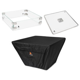 Outland Fire Table 3 Piece Square Accessory Set of Tempered Glass Lid Insert, Tempered Glass Wind Guard Fence, and UV & Water Resistant Durable Cover for 36-Inch Square Series 410 Propane Fire Tables