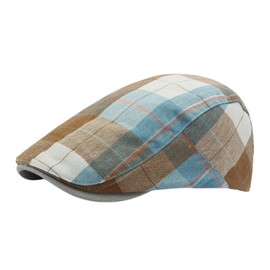 howkuhat Unisex Flat Cap Beret Plaid Pattern Gatsby Ivy Irish Newsboy Cap Adjustable Breathable Golf Painter's Forward Hat for Outdoor Activities(UK, Alpha, One Size, M, Khaki)