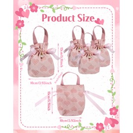 Liobelon 8 Pieces Hearts Gift Bags With Handles Drawstring Candy Goodies Treat Bags Party Favor Bags Gift Wrapping Package Baby Gift Bags for Weddings Valentine's Day Anniversaries (Pink)