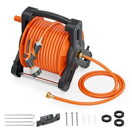 SPECILITE Portable Garden Hose Reel with 75ft Rubber Water Pipe+6.5ft, Wall Mount Lightweight Winder Combo with Nozzle for Outside, Yard, Patio