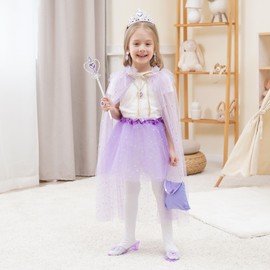 Aukidwld Princess Dress Up Cape Tutu Skirt & Jewelries, Role Play Gifts for 3 4 5 6 Years Girl Toddler B-day Party