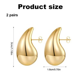 KQNM 2 Pairs of Earrings Statement Earrings for Women Fashion Jewellery Earrings Chunky Earrings for Women Hypoallergenic Waterdrop Earrings for Women Silver Fashion Jewellery Earrings for Women (Gold