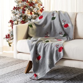 SAFAVIEH Home Collection Sleighbells Dog Grey/Red 50 x 60-inch Cotton Sofa Chaise Lounge Club Chair Living Room Bedroom Decorative Throw Blanket