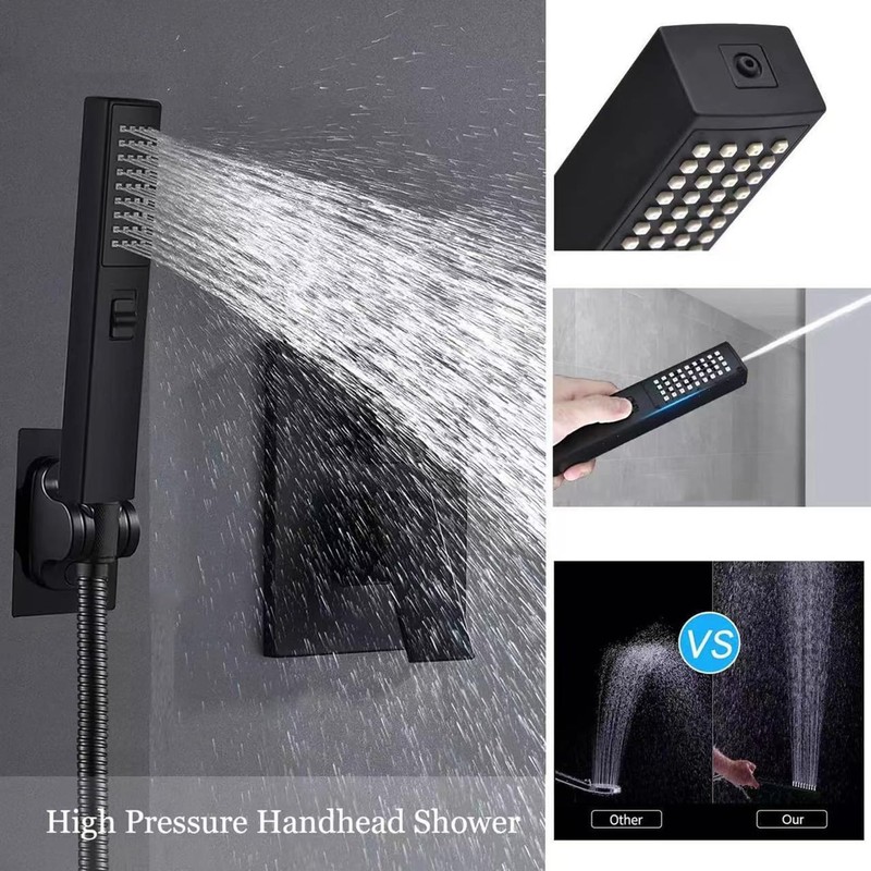 LUYU Two in one Function Black Handheld Square Shower Head,