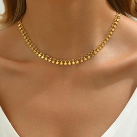 Havopso Gold Chain Necklace for Women 18K Gold Plated Dainty Tiny Star Charm Choker Necklace Delicate Minimalist Drop Necklace Trendy Jewelry