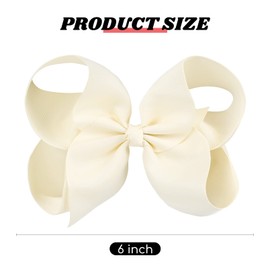 DEEKA 2 PCS 6" Big Hand-made Grosgrain Ribbon Solid Color Hair Bows Alligator Clips Hair Accessories for Little Teen Toddler Girls Kids Set of 2 -Ivory
