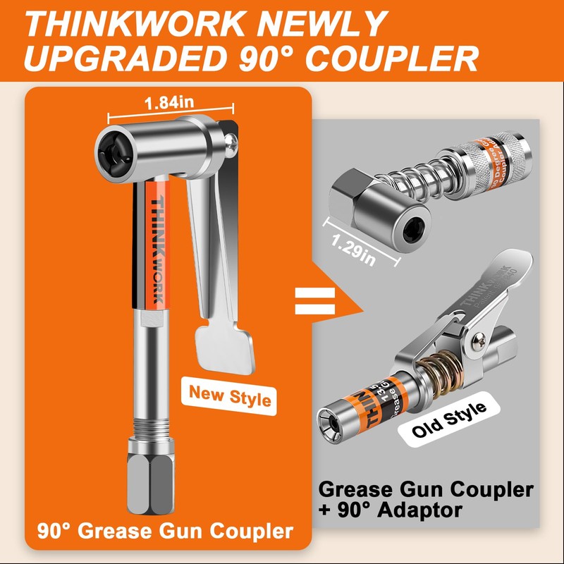 THINKWORK Grease Gun Coupler, 90° Degree Grease Gun Tips, Strong