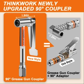 THINKWORK Grease Gun Coupler, 90° Degree Grease Gun Tips, Strong Lock on Greases Gun Couplers, 12000 PSI Quick Release Grease Coupler, Compatible with All Grease Guns 1/8" NPT Grease Gun Fittings