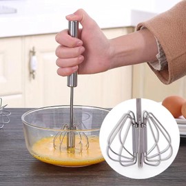 Semi-automatic Whisk, Stainless Steel Egg Beater, Versatile Milk Frother, Hand Push Rotary Whisks Mixer Stirrer for Blending, Whisking, Beating & Stirring (Silver 12+14in)