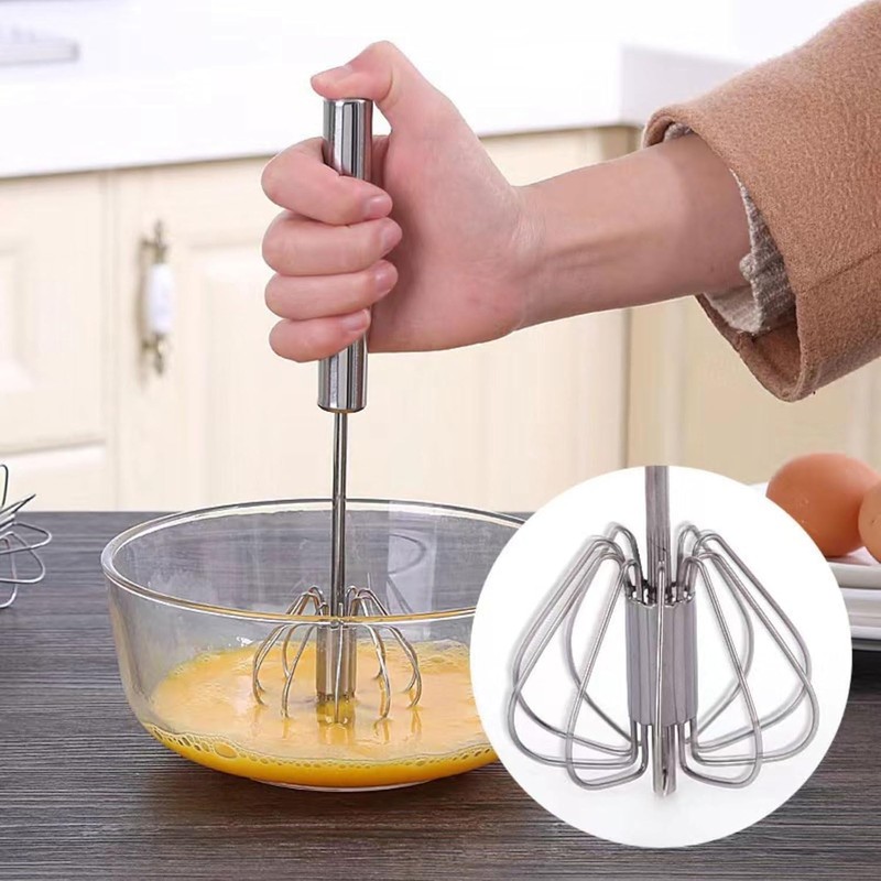 Semi-automatic Whisk, Stainless Steel Egg Beater, Versatile Milk Frother, Hand