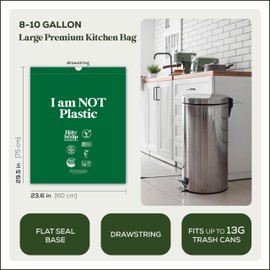 HOLY SCRAP! Large Compostable Drawstring Trash Bags - 8-10 Gallon, 60 Pack | Plastic-Free Kitchen & Bathroom Garbage Bags with Drawstring Handles | Thick Bin Bag Liners for Green & Food Waste