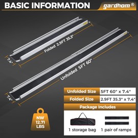 gardhom 1Pair 5FT Adjustable Wheelchair Ramp 60" L x 7.4" W Telescopic Ramps for Wheelchairs 600lbs Portable Wheelchair Ramps for Steps Home Threshold Doorways Steps Stairs with Carrying Bag
