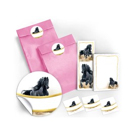 Party Bags Children's Birthday 12 Gift Bags / Light Pink + 12 Stickers + 12 Bookmarks + 12 Mini Notepads Horse / Guest Gift for Children