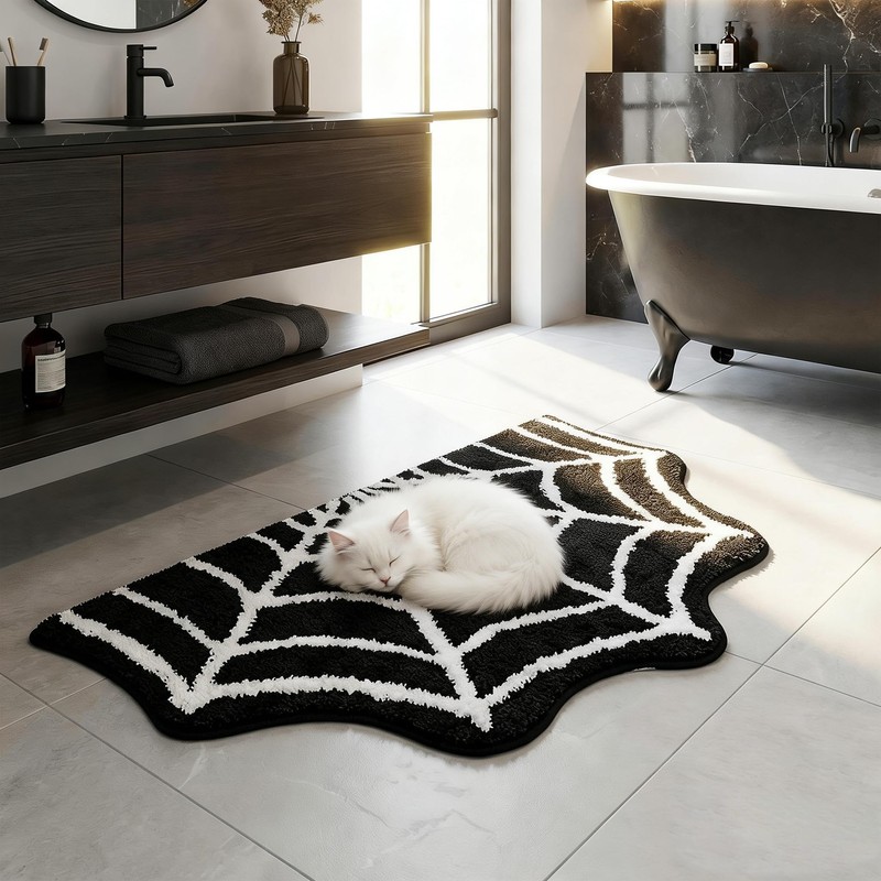 Inshinern Spider Web Bath Mat, 31×20" Halloween Bathroom Rug Non-Slip