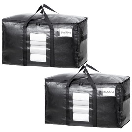 TAILI Extra Large Moving Bags, 2 Pack Black Heavy Duty Totes For Storage with Visible Window, Wrap Around Handles, Storage Bags for Space Saving, Alternative to Moving Boxes
