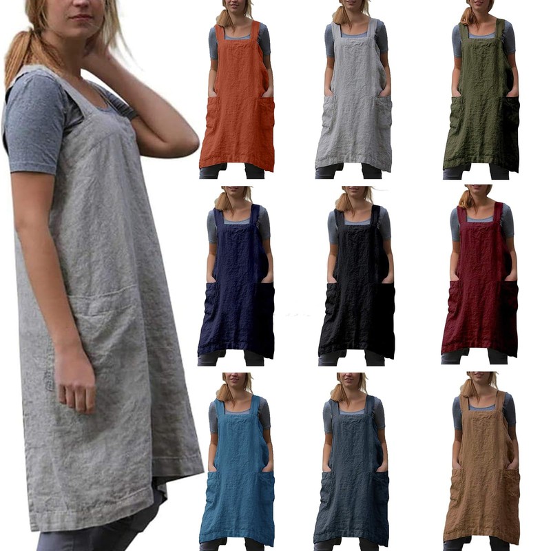 Hawholm Japanese Pinafore Apron Smock Cotton Apron with Pockets Plus