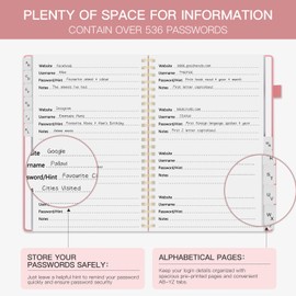 Dzhzal Password Book with Alphabetical Tabs for Seniors Organized Passwords, Password Keeper Book Spiral for Internet Website Address, A5 Password Organizer & Website Logins Log Book for Home Office