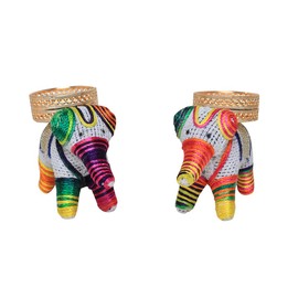 Aditri Creation 手作りエレファントティーライトホルダー2セットラッキーチャームティーライトキャンドルホルダースタンドTライトデコレーション新年ギフト装飾照明アクセサリー(ワックスなし) マルチカラー、ホワイト