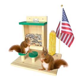 Whesamy Squirrel Feeder The Nut Bar with Stools, Wooden Squirrel Picnic Table Feeders for Outside with Corn Cobs Holder, Green Cover Squirrel Feeding Stations Chipmunk House Box for Tree Patio