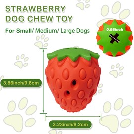 MITOCAPY Strawberry Dog Chew Toys for Aggressive Chewers, Tough Indestructible Dog Toys for Medium Large Breed, Interactive Dog Treat Dispenser, Long Lasting Dog Gifts (Red)