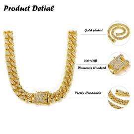 Cuban Link Chain for Men Women, Fashion Cuba Crystal Gold Chain, Stainless Steel Long Chain with 24’’