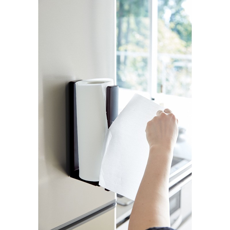 Yamazaki 3399 Magnetic Kitchen Paper Holder with Stopper, Black, Approx.