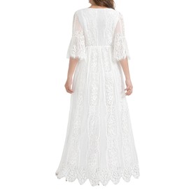 Women Plus Size White Maxi Long Lace Boho Wedding Bohemian Flowy Maternity Photoshoot Bridal Shower Summer Bride Dresses