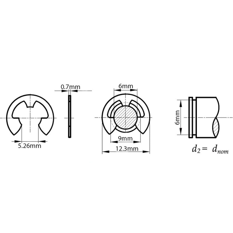 6mm Stainless Steel Retaining Washers for Shafts E-Clips DIN 6799