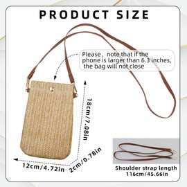 Energather Phone Purse, Woven Straw Cell Phone Purse Phone Crossbody Bags for Women, Cell Phone Crossbody Bag Phone Bag (Khaki)