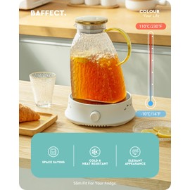 Baffect Water Pitcher, Glass Pitcher With Lid And Handle, 63 Oz / 1.8 L High Borosilicate Glass Jug For Fridge Door, Carafe For Hot/Cold Iced Tea Juice Coffee Milk Beverage （Glacier-Textured）