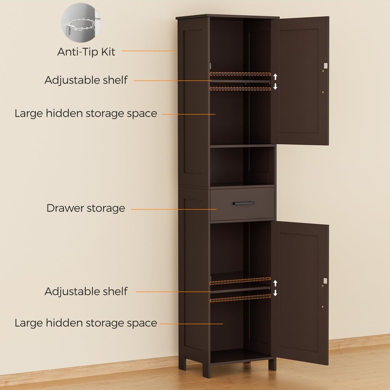 Homhedy 67" H Tall Bathroom Storage Cabinet with 2 Barn