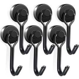 Magnetic Hooks,6 pcs Heavy Duty 25 lb+ Black Neodymium Magnet Hooks 180º Swivel Swing Neodymium Magnet Hooks Magnetic Holder for Fridge Cruise Kitchen Ceiling Office