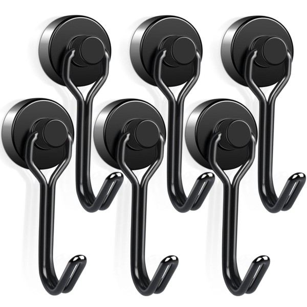 Magnetic Hooks,6 pcs Heavy Duty 25 lb+ Black Neodymium Magnet